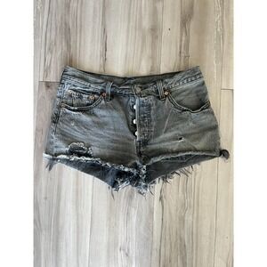 Levi's 501 Original Fit Cut Off Shorts Women 29 Gray Medium Wash Denim High Rise